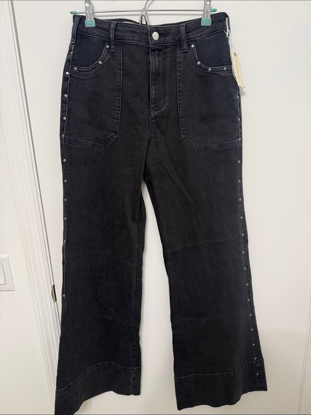 Pilcro Black Wide-Leg Jeans with Silver Side Studs